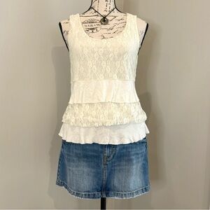 y2k white lace tiered tank
